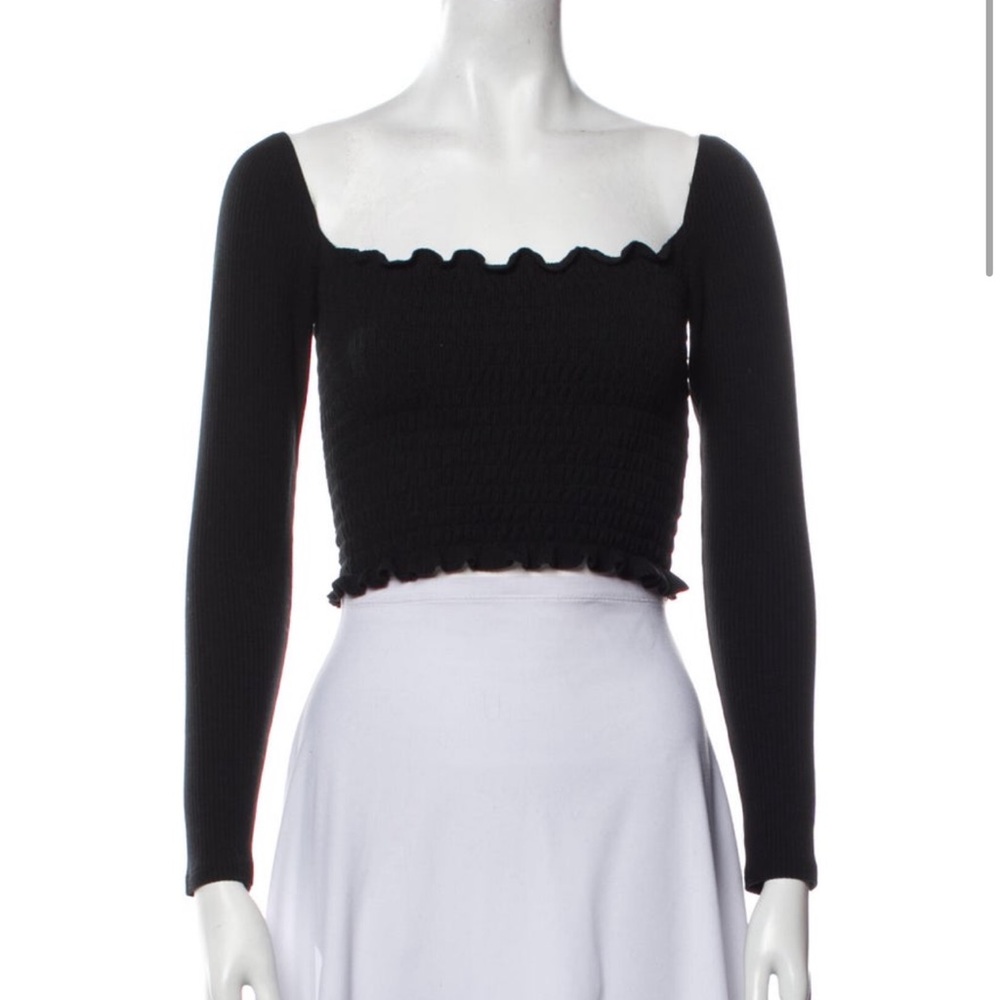 Reformation Black Smocked Square Neck Blouse